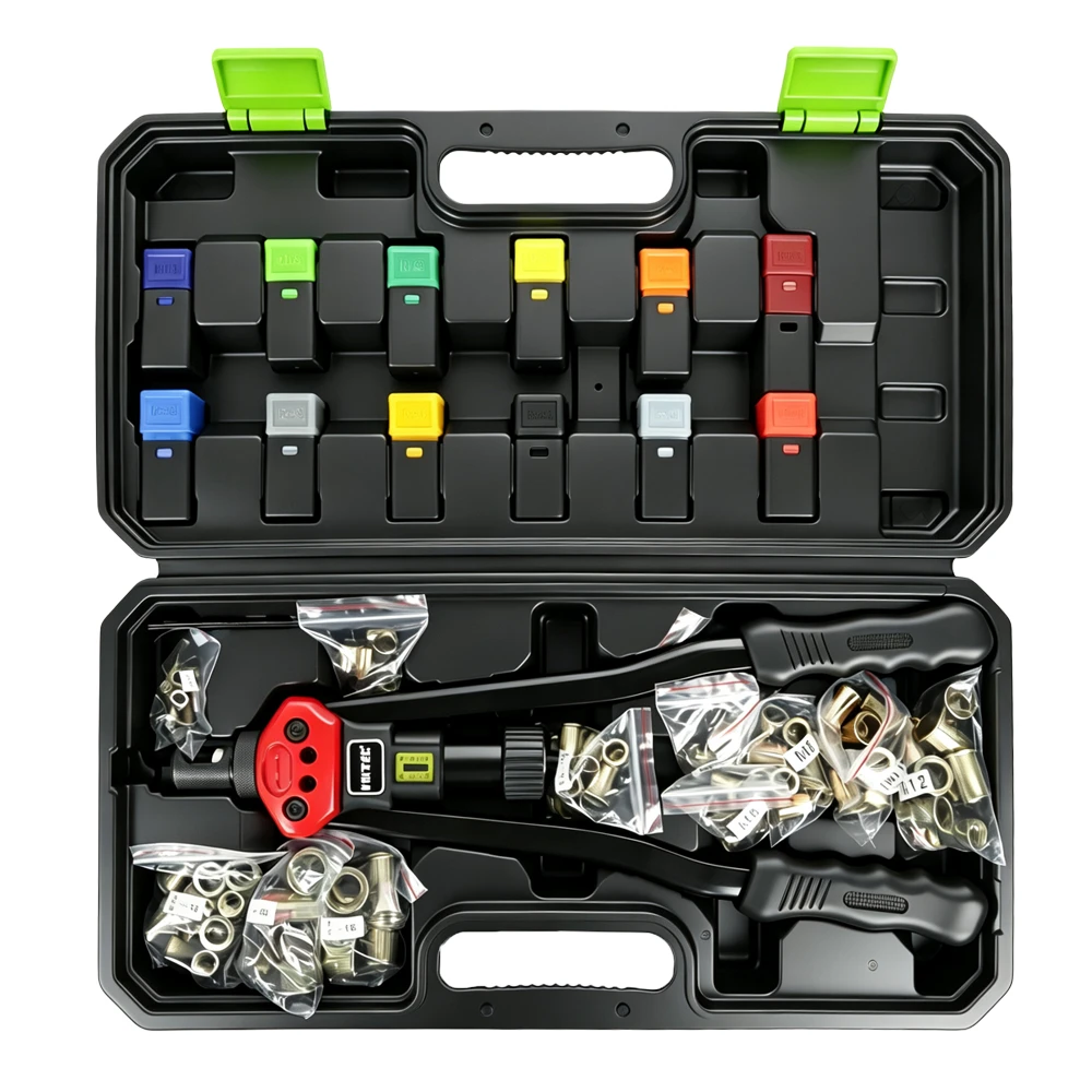 16in Heavy-Duty Rivet Nut Tool Set with Metric & SAE Mandrels 1 VT14185 216PC professional socket and hand tool set with 1/4 inch 3/8 inch and 1/2 inch drive ratchets sockets wrenches bits and accessories
