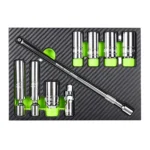 VT17734 9PC 3/8 inch drive spark plug socket set with ratchet handle and deep sockets for automotive spark plug removal