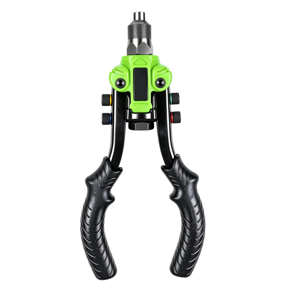 10in Heavy-Duty Hand Riveter 2.4–6.4mm 6 VT17742 10 inch hand riveter with interchangeable guide nozzles for installing multiple sizes of blind rivets in automotive and general repair work