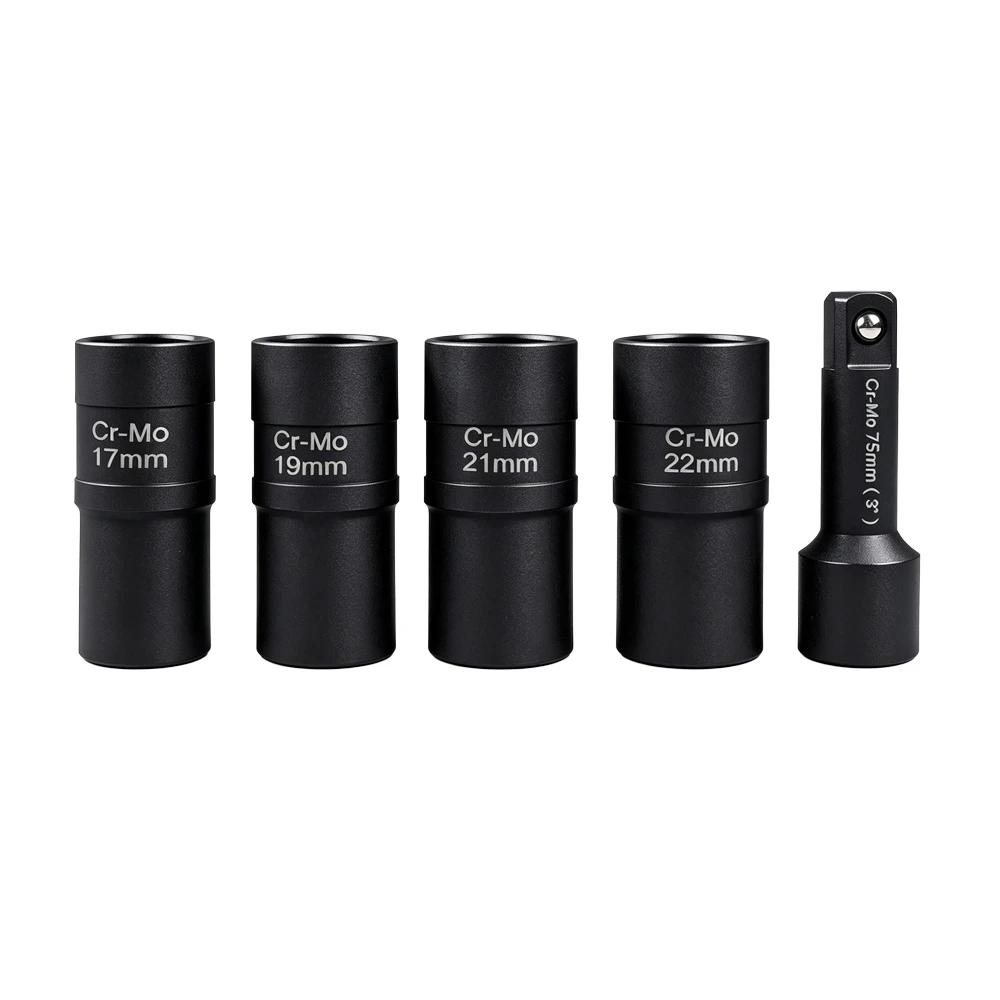5PC 6PT & 12PT Locking Lug Nut Twist Socket Set 4 VT18163D 5PC locking lug nut twist socket set with 17mm 19mm 21mm 22mm sockets and 75mm extension for removing damaged or locking wheel nuts