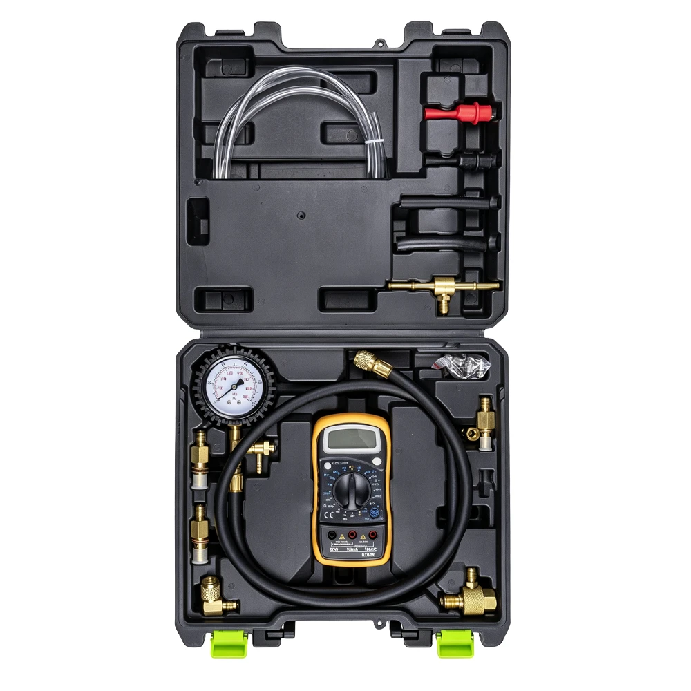 Professional Fuel Injection Pressure Tester Kit 3 VT18632 electronic fuel pressure gauge tester kit with digital multimeter pressure gauge hoses and adapters for fuel system diagnosis