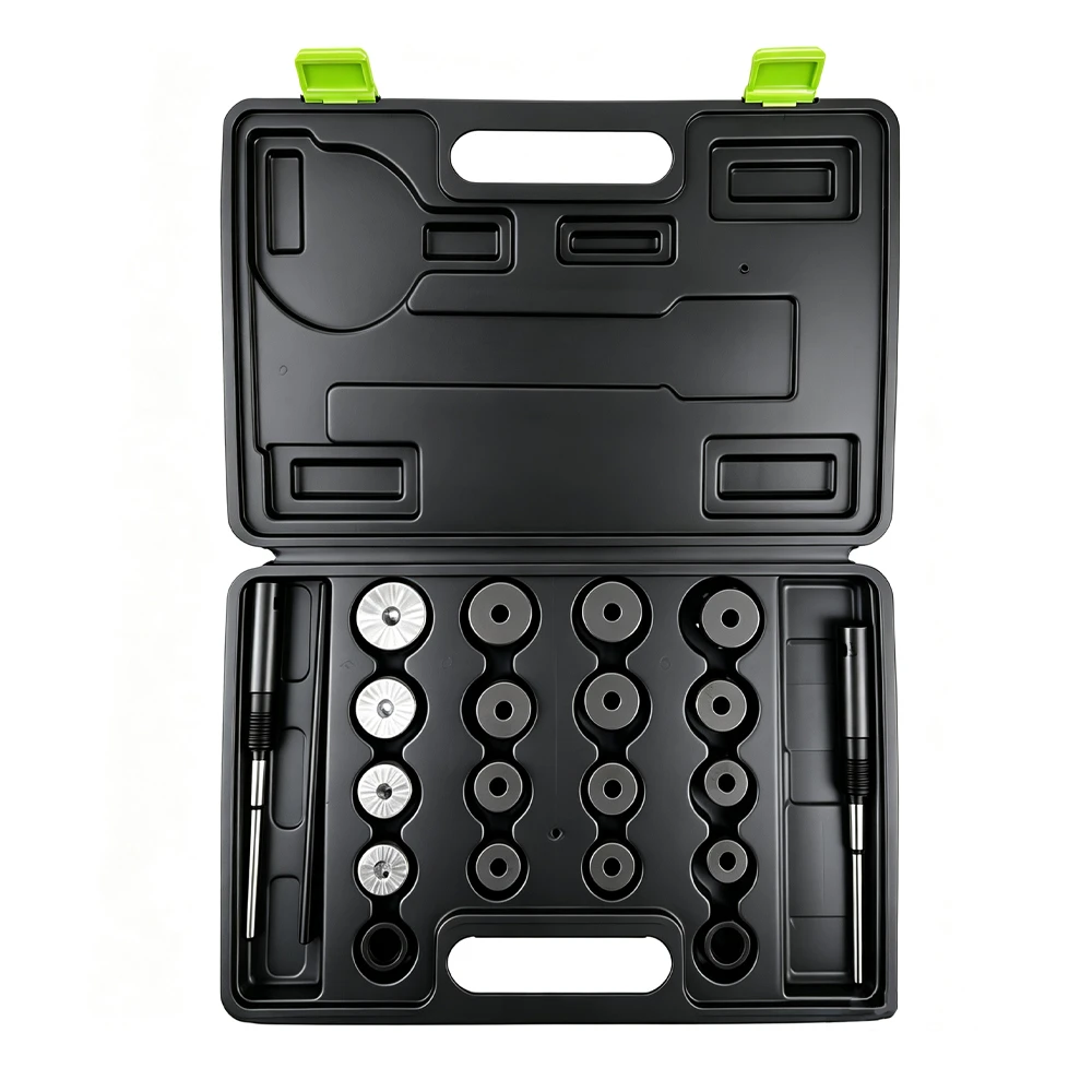 VT18812 21PC valve seat rectifier tool kit with grinding adapters and guide shafts for resurfacing and servicing automotive engine valve seats