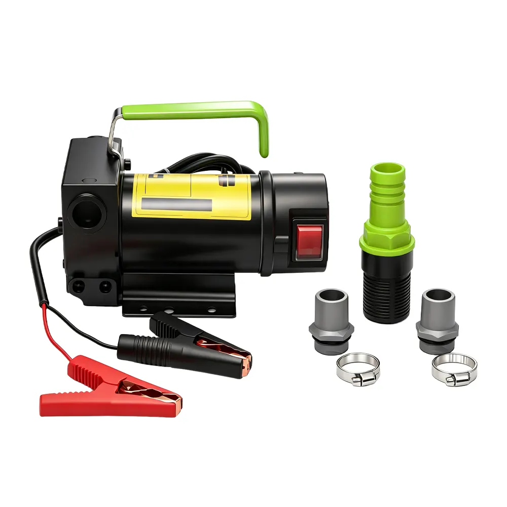 12 V/24 V, 175 W, Hydrauliköl-Zahnradpumpe 5 Elektrische Kraftstoffpumpe VT19463A mit Batterieklemmen und Schlauchadaptern zum Umfüllen von Diesel und geeigneten Werkstattflüssigkeiten.
