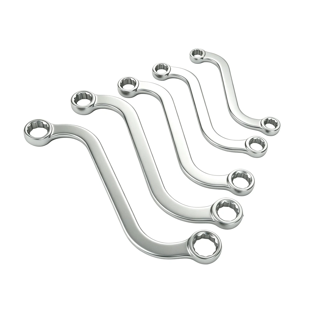 5PC S-Type Double Box End Wrench Set 10–19mm 4 VT19479 : Jeu de 5 clés à douille en S à 12 pans, comprenant les tailles 10x11, 12x13, 14x15, 16x17 et 18x19 mm, pour les fixations difficiles d'accès