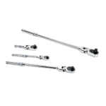 VT20659P four piece flex head ratchet wrench set with multiple drive sizes and long reach handles for automotive fastening and repair work