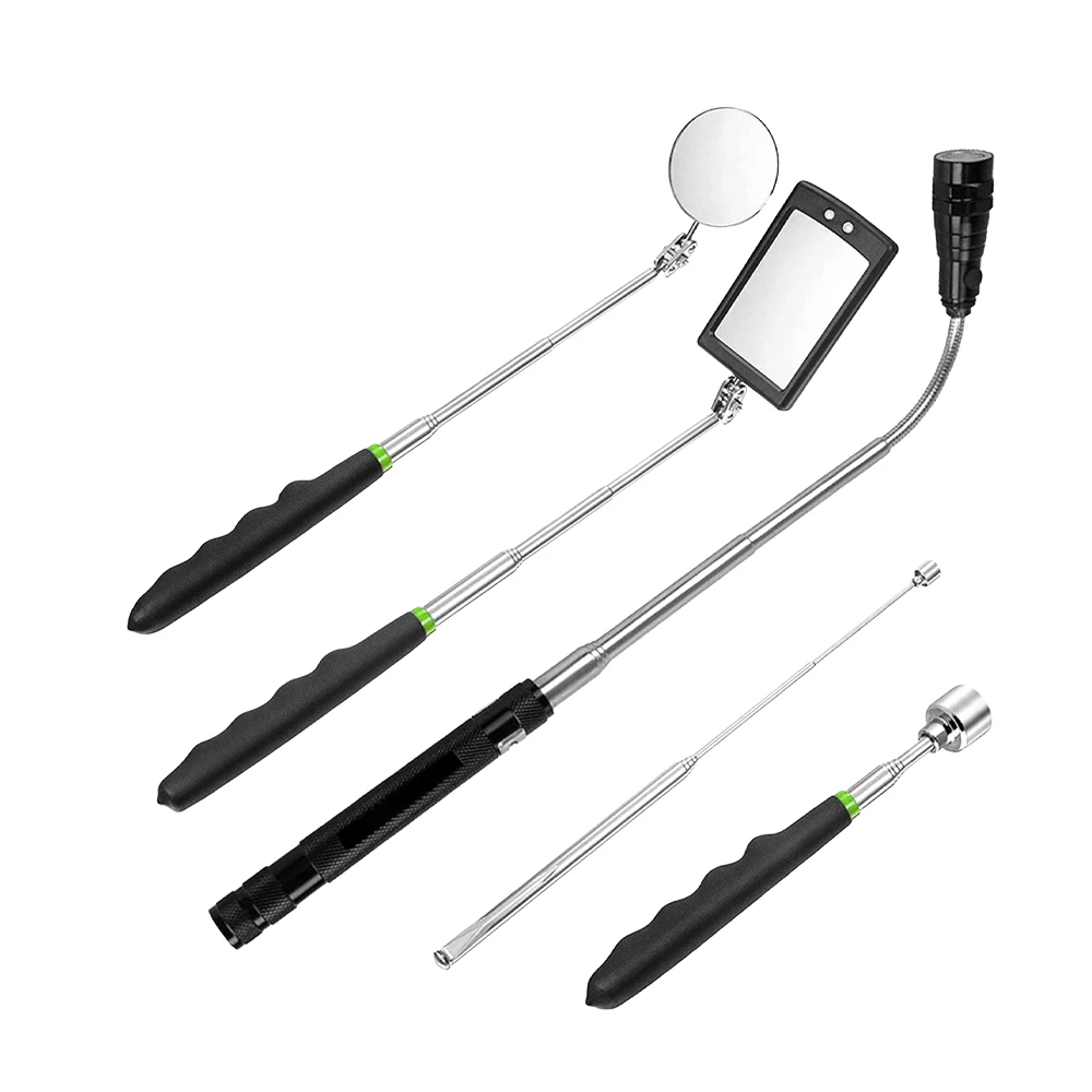 Conjunto VTN1005C de 5 peças, composto por um espelho de inspeção telescópico e uma ferramenta magnética de recolha, para inspecionar áreas ocultas e recuperar pequenos componentes metálicos na reparação automóvel