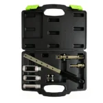VIKTEC VT13502 valve spring compressor set with 24mm, 30mm and 35mm adapters for automotive engine valve spring removal and installation.