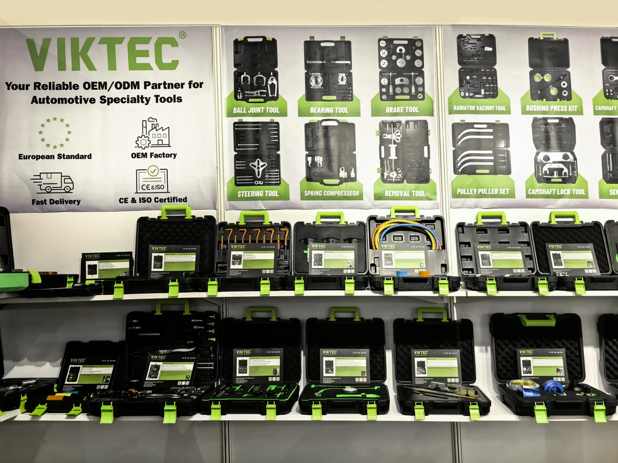 VIKTEC Is Now at Automechanika Frankfurt 2026 – Visit Hall 10.2, Booth F59 7 VIKTEC automotive specialty tools and OEM ODM product display at Automechanika Frankfurt 2026
