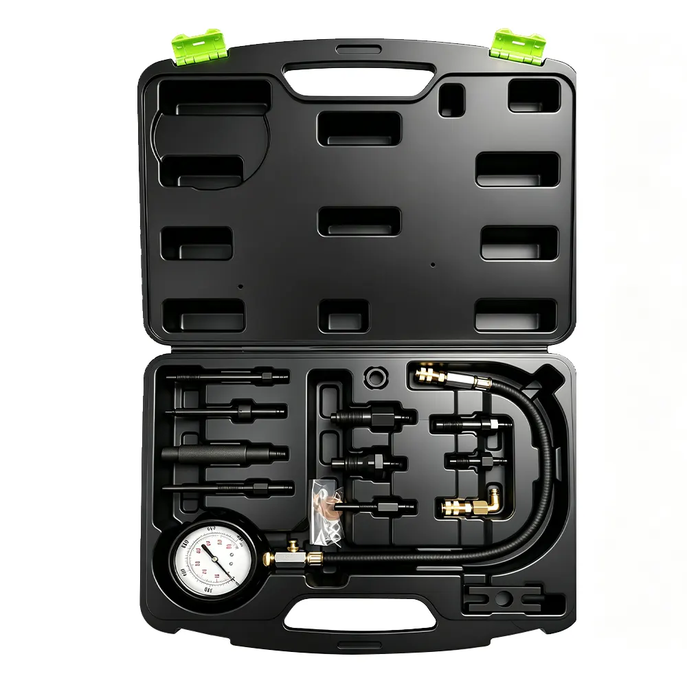 12pc Diesel Engine Compression Tester Kit 1 VT01060A 12PC diesel engine compression test kit with 0-1000 PSI gauge, glow plug adapters and injector adapters for direct and indirect diesel engines.