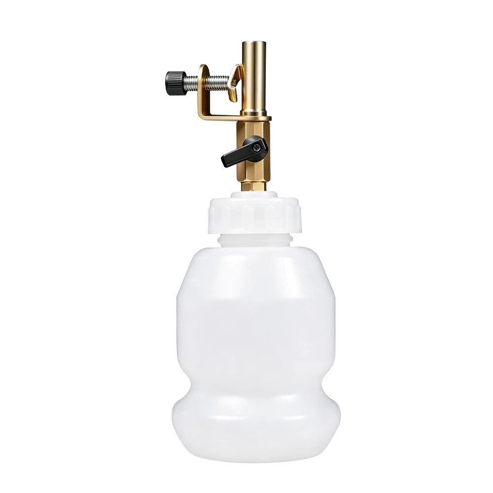 Garrafa de 1 L para reabastecimento automático de líquido de travões 3 Frasco de reabastecimento de líquido de travões VT01294R2 com adaptador de braçadeira ajustável para o reservatório, para o enchimento controlado do líquido de travões e manutenção dos travões automóveis.