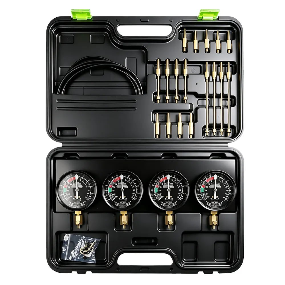 Vakuummessgerät-Set für 4-Zylinder-Vergaser-Synchronisierer 3 VT01330 Vergaser-Synchronisations- und Einstellsatz mit vier Vakuummessgeräten, Schläuchen und Adaptern zum Synchronisieren von 2 bis 4 Vergasern an Motorrad- und Automobilmotoren.