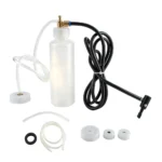 VT01461B Adapter-Set zum Entlüften und Nachfüllen von Bremsflüssigkeit mit Flüssigkeitsflasche, Schläuchen und verschiedenen Adaptern für die Wartung von Fahrzeugbremsen.