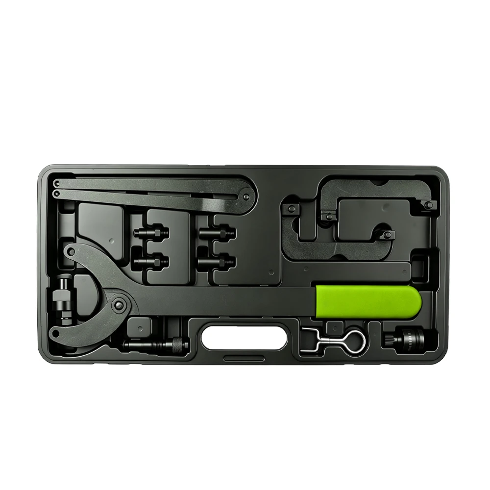 Kit d'outils de réglage de la distribution pour Audi Q5 2.0, A6L 2.8 et 3.0T – 1 VT01531 : Kit d'outils de réglage de la distribution pour moteurs VW et Audi TFSI, comprenant des outils de blocage et d'alignement des arbres à cames, destiné à l'entretien professionnel de la distribution.