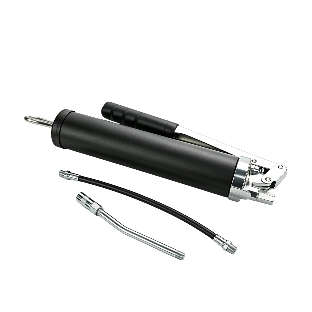 Pistola de engrase de 400 cc con manguera flexible 6 VT01664C: pistola de engrase manual de 400 ml con manguera flexible y tubo de extensión rígido para lubricar cojinetes, juntas y componentes mecánicos de automóviles.