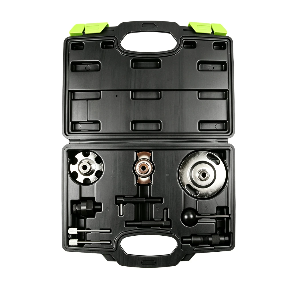 Conjunto de ferramentas de sincronização do motor para VAG 2.7 e 3.0 TDI 1 VT01697 Conjunto de ferramentas de sincronização para motores VAG TDI de 2,7 L e 3,0 L, destinado ao bloqueio das árvores de cames e do virabrequim e à manutenção da sincronização do motor em veículos Audi e VW compatíveis.