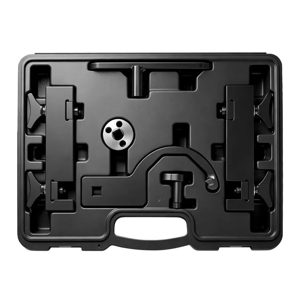 Kit d'outils de réglage de la distribution Jaguar Land Rover V8 5,0 L n° 5 VT01746 Kit d'outils de réglage de l'arbre à cames Jaguar Land Rover 5,0 L V8, destiné au blocage, à l'alignement et au réglage des composants de distribution du moteur lors de l'entretien de la distribution.