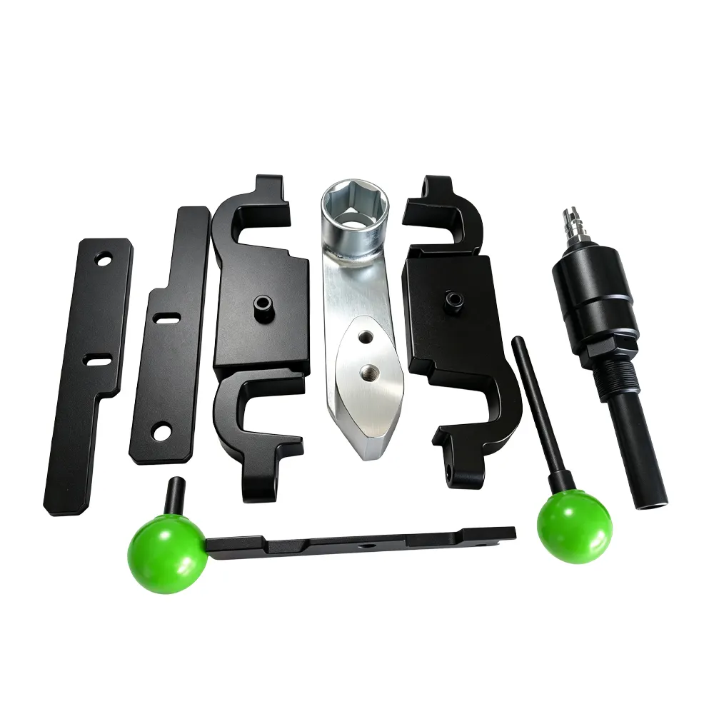 Kit d'outils de réglage de la distribution pour moteurs V8 des Porsche Cayenne / Panamera (5 pièces) VT01750 : Kit d'outils Porsche pour le calage du moteur, destiné au positionnement et au blocage des arbres à cames et du vilebrequin, ainsi qu'à l'entretien professionnel du calage du moteur.