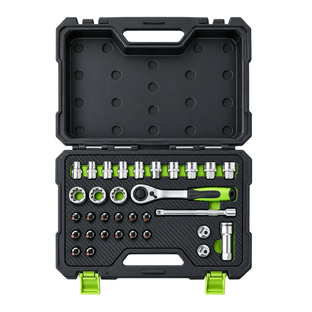 17PC 3/8in Drive Go-Through Socket and Ratchet Set 6 VT01787H shock absorber top nut service tool set for strut and suspension repair