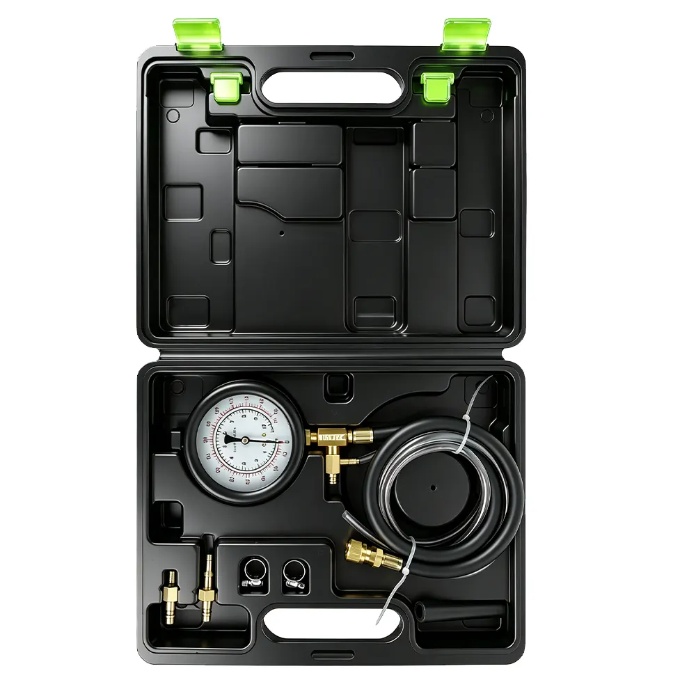 Kit de contrôle de pression d'injection VT13730 TU-112, comprenant un manomètre à double échelle 0-100 PSI, des raccords rapides et des adaptateurs pour les systèmes d'alimentation en carburant équipés d'un orifice de contrôle Schrader.