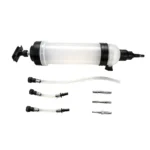 VT13845C Bomba de transferência com seringa de extração para enchimento e esvaziamento de óleo e outros fluidos de 1,5 L, com adaptadores para o enchimento e esvaziamento de fluidos automóveis.