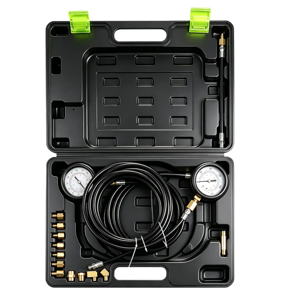 Prüfset für Automatikgetriebe-Manometer 2 VT13927 Universal-Getriebedruckmessgerät mit Hoch- und Niederdruckmanometern sowie verschiedenen Adaptern zur Prüfung des Drucks in Automatikgetrieben.