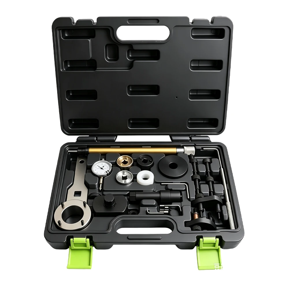 Jeu d'outils de 18 pièces pour chaîne de distribution des moteurs VAG 1,8 et 2,0 TSI/TFSI (4 pièces) VT13993 : Kit d'outils pour chaîne de distribution VAG 1,8 L et 2,0 L TSI/TFSI EA888, destiné au réglage de la distribution, au remplacement de la chaîne, au blocage de l'arbre à cames et au positionnement du vilebrequin.