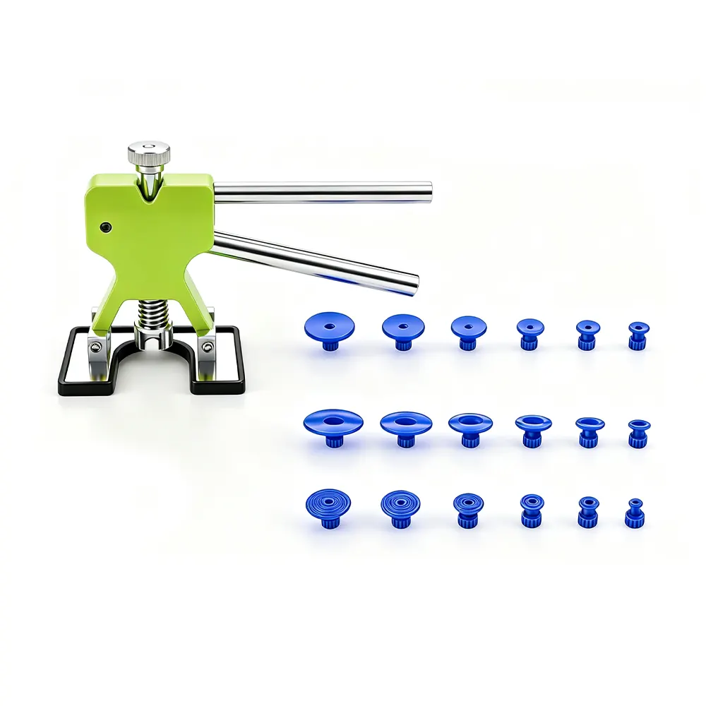 Deluxe Paintless Dent Repair Glue Puller Kit 4 VT14055B paintless dent repair glue puller kit with dent lifter and glue tabs for automotive body panel dent removal.