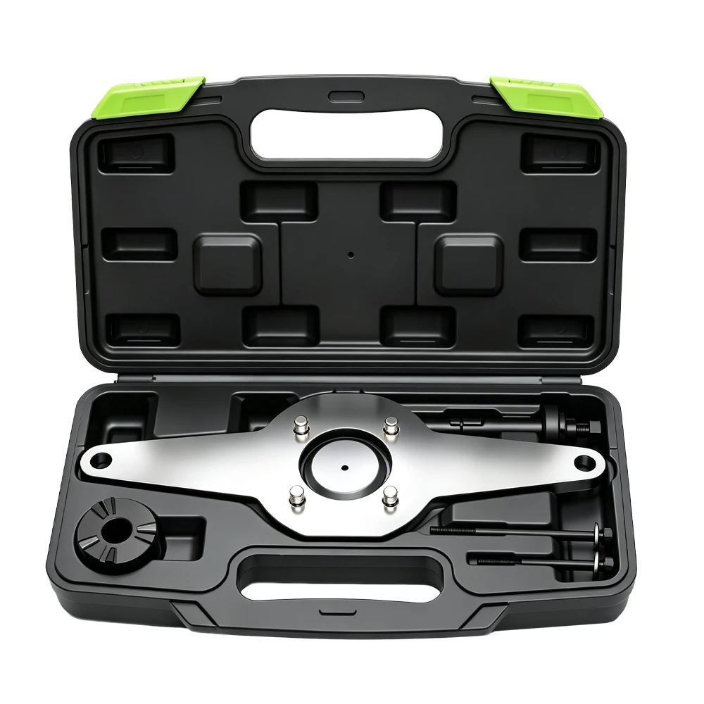 Kit d'outils pour amortisseur de vibrations VAG 1.8 2.0 TSI TFSI, 4 pièces VT14059 : Kit d'outils pour amortisseur de vibrations VAG 1,8 L et 2,0 L TFSI, destiné à maintenir le pignon de la chaîne de distribution lors du démontage et du montage de l'amortisseur de vibrations.