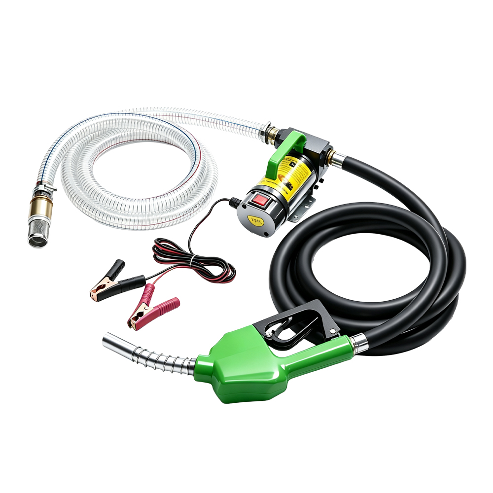 Kit de bomba de transferencia de combustible diésel de 12 V/24 V 3 Kit de bomba de trasvase de gasóleo VT14141B: minidispensador con bomba eléctrica, boquilla de repostaje y mangueras para el trasvase portátil de combustible.