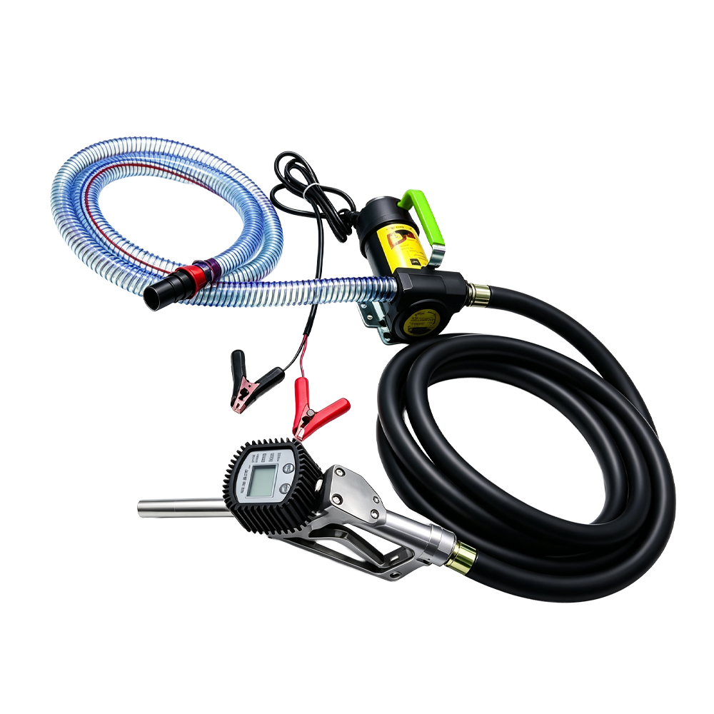 Kit de pompe de transfert diesel 12 V/24 V avec buse de dosage n° 6 Kit de pompe électrique portable VT14141C 12 V / 24 V CC pour le transfert de gazole, avec tuyau et pistolet de distribution.