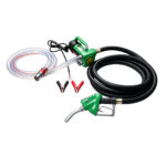 Kit de pompe de transfert de carburant diesel VT14141D 24 V comprenant une pompe électrique, un tuyau de refoulement et un pistolet de distribution de carburant.