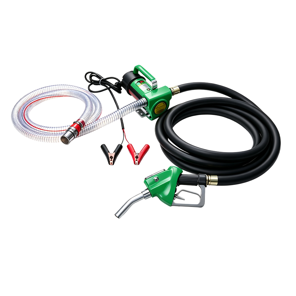 Kit de pompe de transfert diesel 24 V avec buse de dosage 1 Kit de pompe de transfert de carburant diesel VT14141D 24 V comprenant une pompe électrique, un tuyau de refoulement et un pistolet de distribution de carburant.