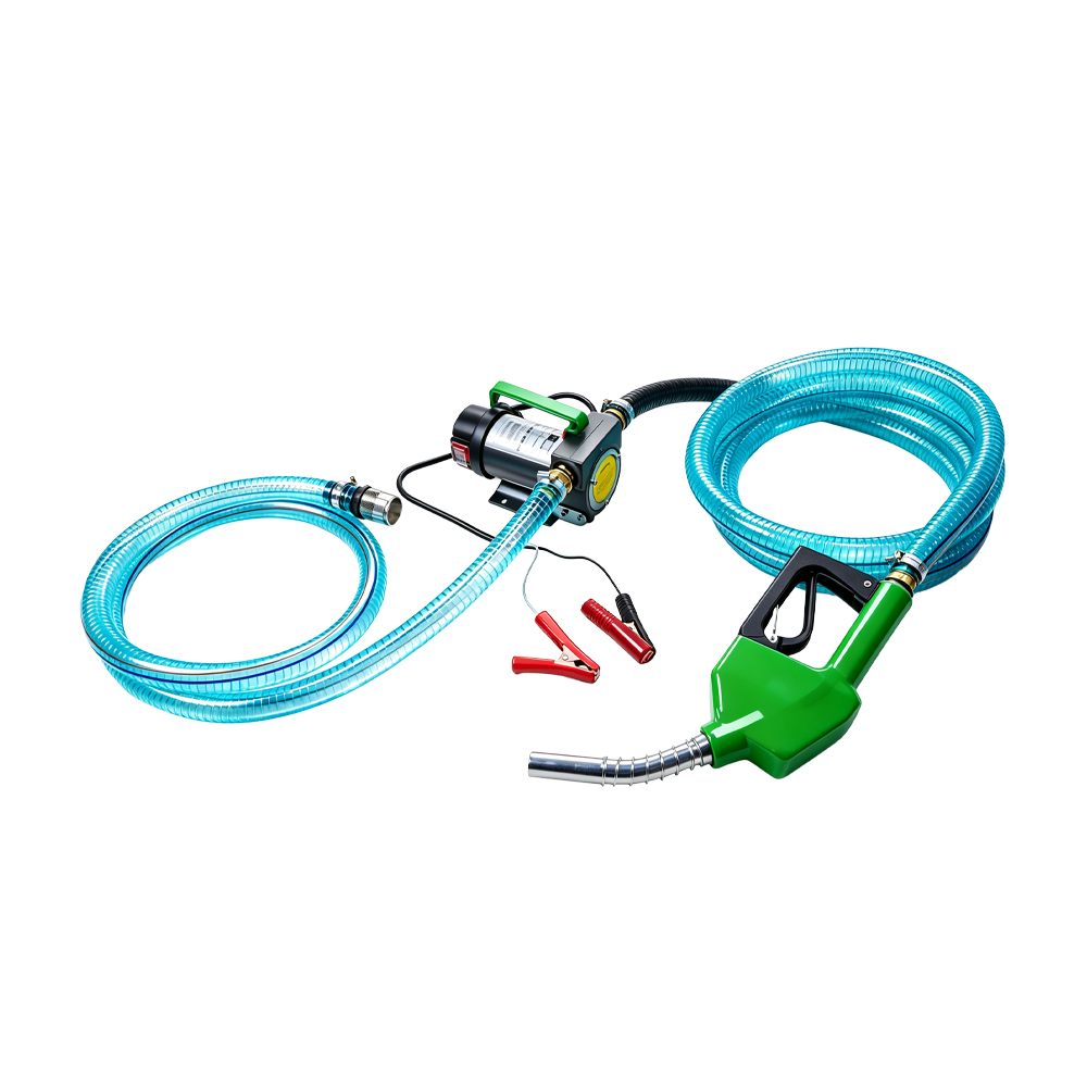 Kit de bomba portátil de transferência de combustível de 12 V/24 V 1 VT14141F: Bomba elétrica de transferência de gasóleo de 45 L/min, 12 V CC, com mangueiras e bocal de distribuição para a transferência portátil de combustível.