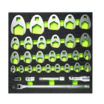 VT17398 32PC crowfoot wrench set with 3/8 inch 1/2 inch and 3/4 inch drive tools in foam tray