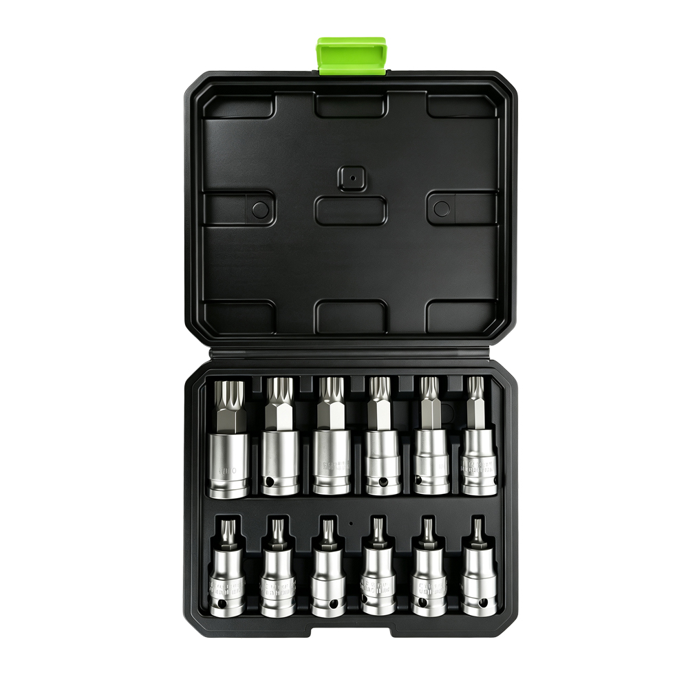 VT18042B 12PC 1/2 inch drive XZN triple square bit socket set M4-M20 in storage case