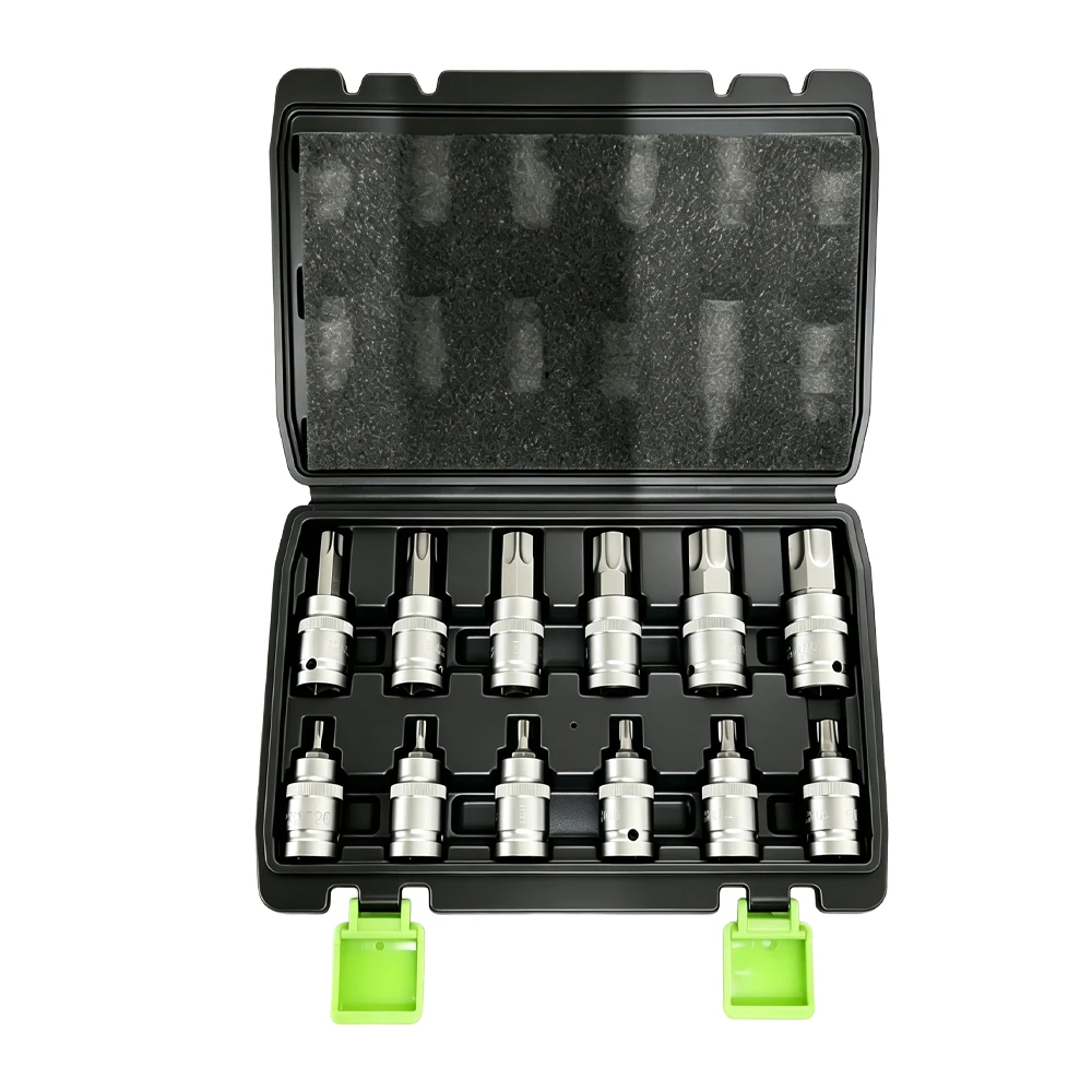 Conjunto de 12 peças de chaves de soquete Torx T20–T100 4 Conjunto de 12 pontas Torx VT18042C (T20-T100) com estojo de arrumação