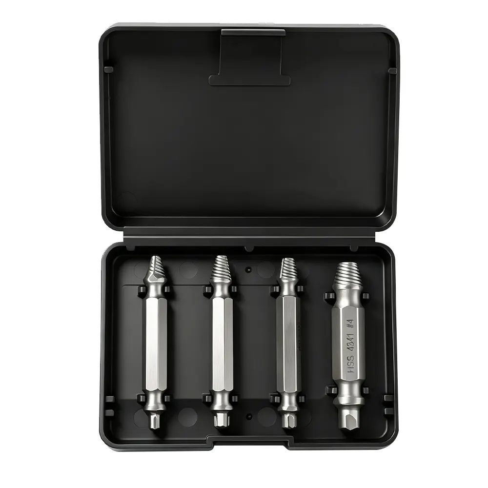 Conjunto de 4 extratores de parafusos de 3–12 mm 4 Conjunto de 4 peças VT18050 de extratores de parafusos danificados, para remover parafusos e porcas danificados, danificados por desgaste, partidos, encravados, enferrujados e danificados.