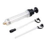 VT18077 200CC oil fluid extractor syringe pump with extension tubes for manual suction and automotive fluid transfer.