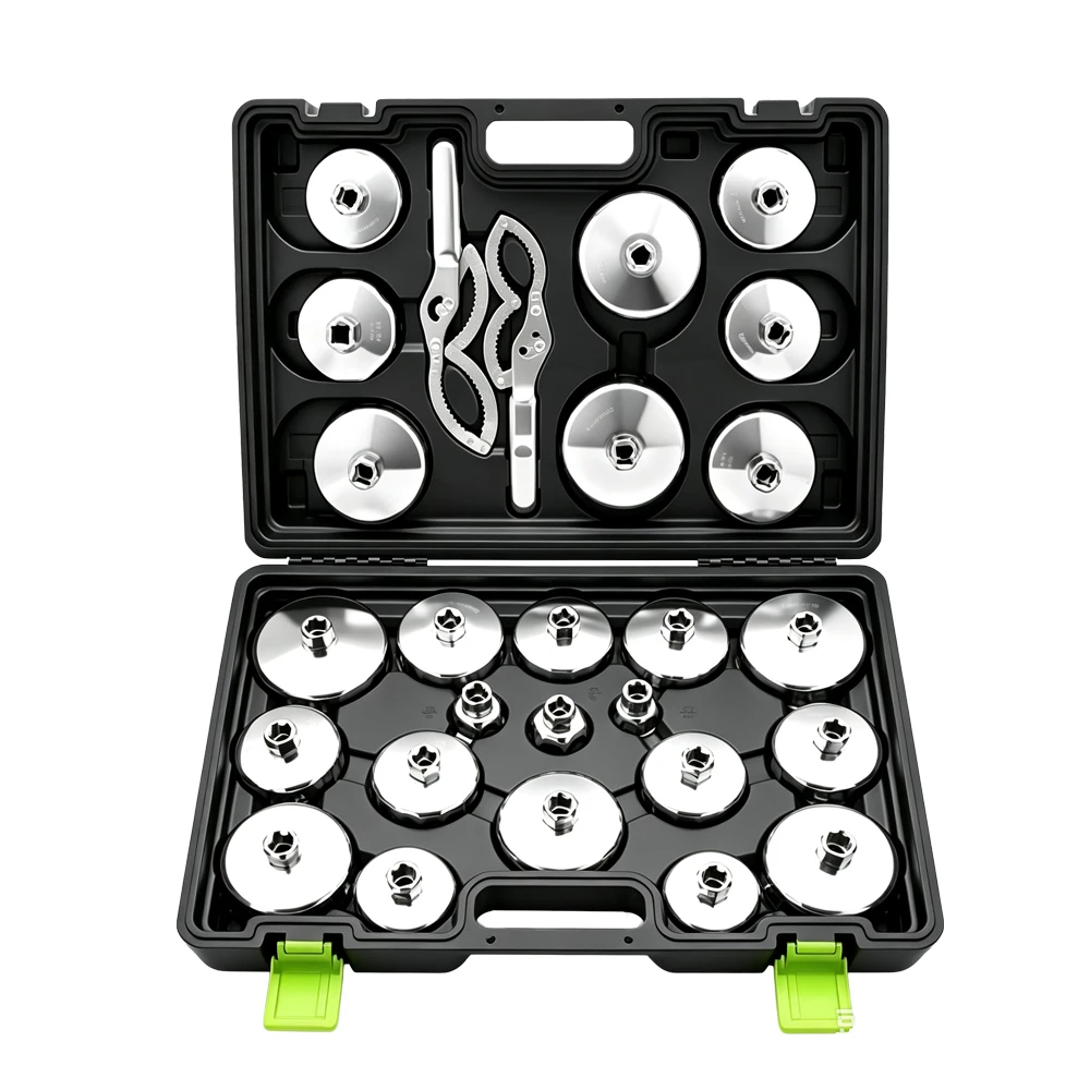 27PC 1/2in Drive Oil Filter Cap Wrench Set 3 VT18494 27PC oil filter puller and cap wrench set for automotive oil filter removal and installation