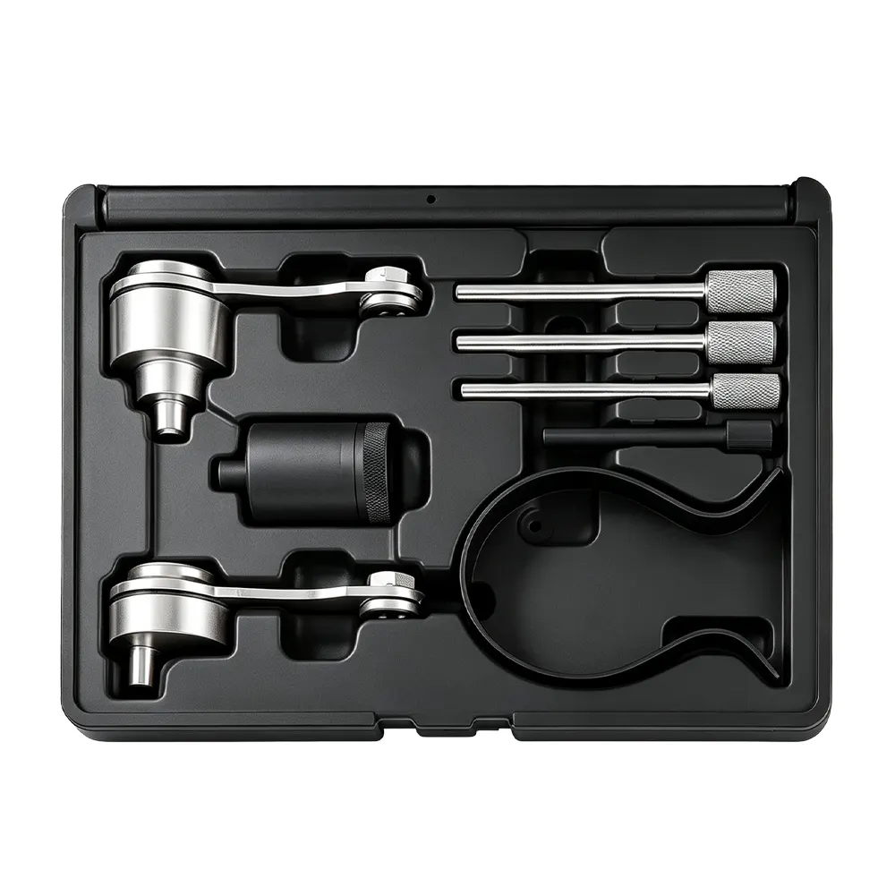 Kit d'outils de réglage de la distribution 8 pièces pour JLR 2.7 et 3.0 TDV6 1 Jeu d'outils de réglage de la distribution moteur VT18955 destiné à l'entretien de la distribution des moteurs diesel V6 2.7D et 3.0D de Jaguar, Land Rover, Citroën et Peugeot.