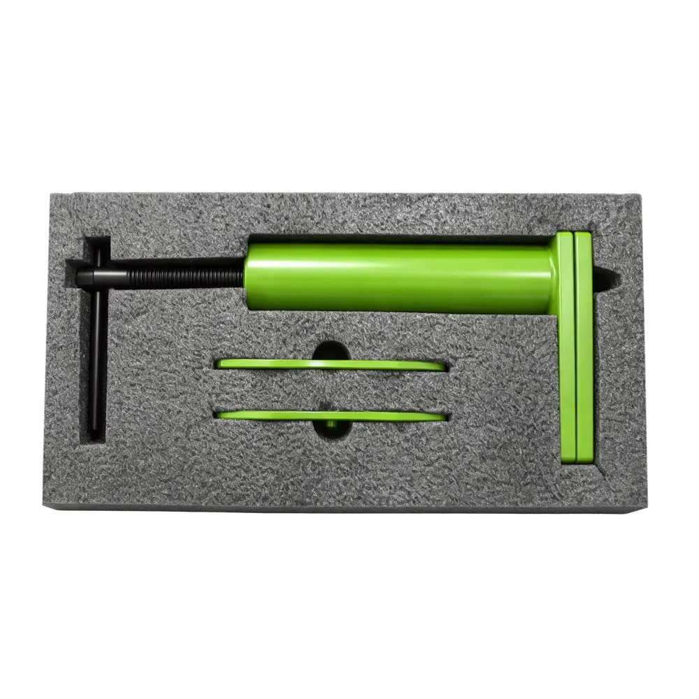 Universal Multi-Piston Brake Caliper Spreader 9 VT01133E Brake caliper piston spreader tool set with interchangeable pressure plates for compressing brake pistons during brake pad service.
