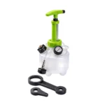 VT01294E5 Manuelles Bremsflüssigkeits-Entlüftungsset mit handbetätigter Druckpumpe, Manometer, transparentem Flüssigkeitsbehälter, Schlauch und Adaptern für die Entlüftung von Kfz-Bremsanlagen.