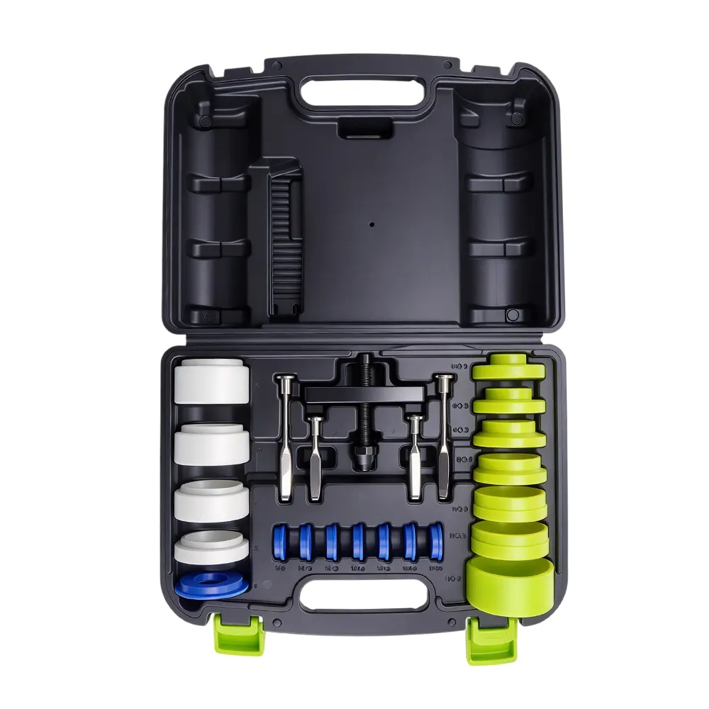 Kit de 24 piezas para desmontar e instalar juntas de aceite del cigüeñal y el árbol de levas 4 VT01300B: Juego de herramientas universal para rodamientos y juntas, con discos de extracción intercambiables y accesorios de montaje para el mantenimiento de rodamientos y juntas de automóviles.