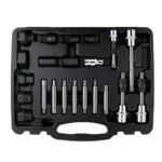 VT01404 22PC alternator pulley tool and repair kit for removing and installing freewheel, overrunning and alternator pulley components.