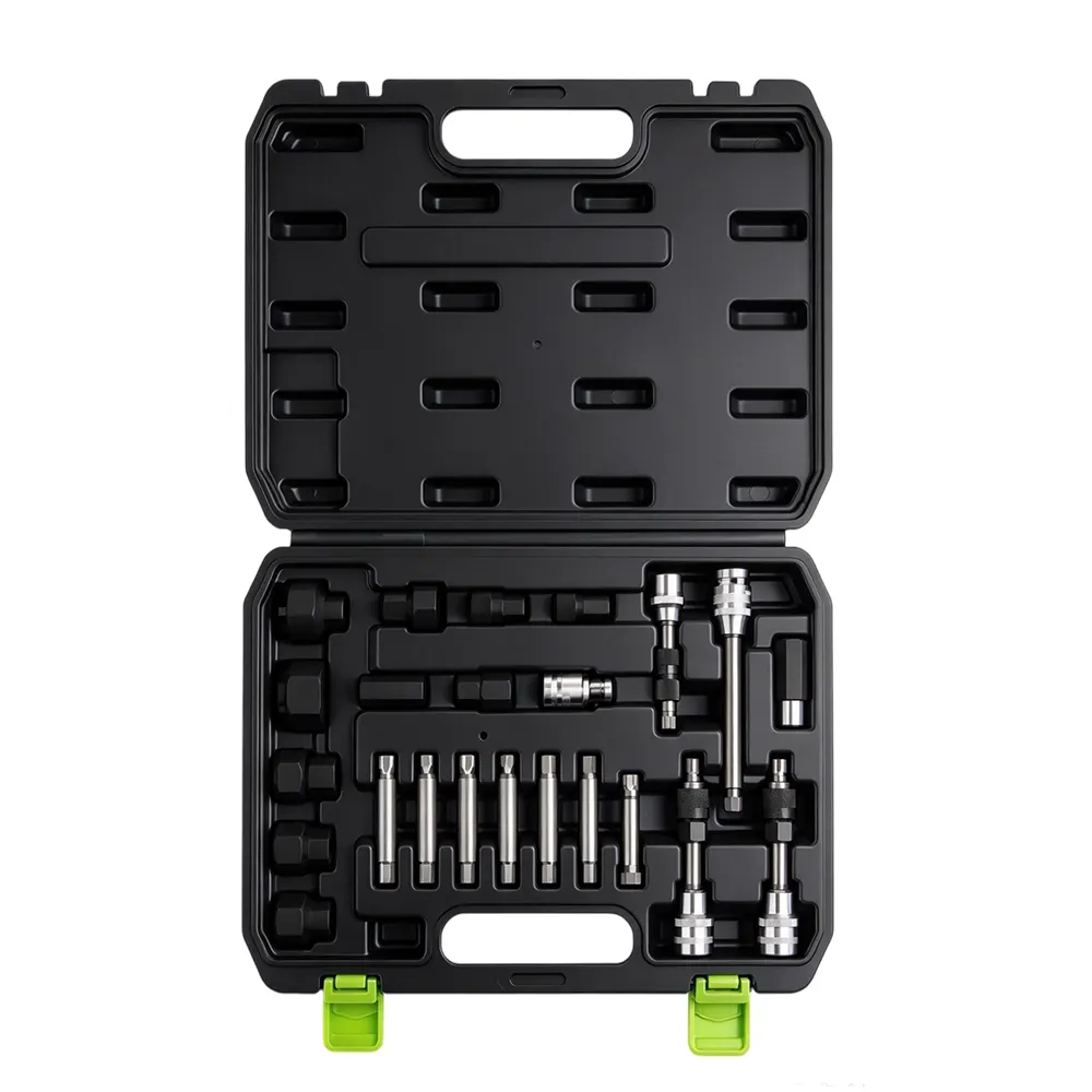 Kit d'outils d'entretien et de réparation pour poulie d'alternateur, 24 pièces, n° 1 VT01404A : kit d'outils et de réparation de 24 pièces pour poulie d'alternateur, destiné au démontage et au montage des composants de la poulie à roue libre et de la poulie de dépassement de l'alternateur.
