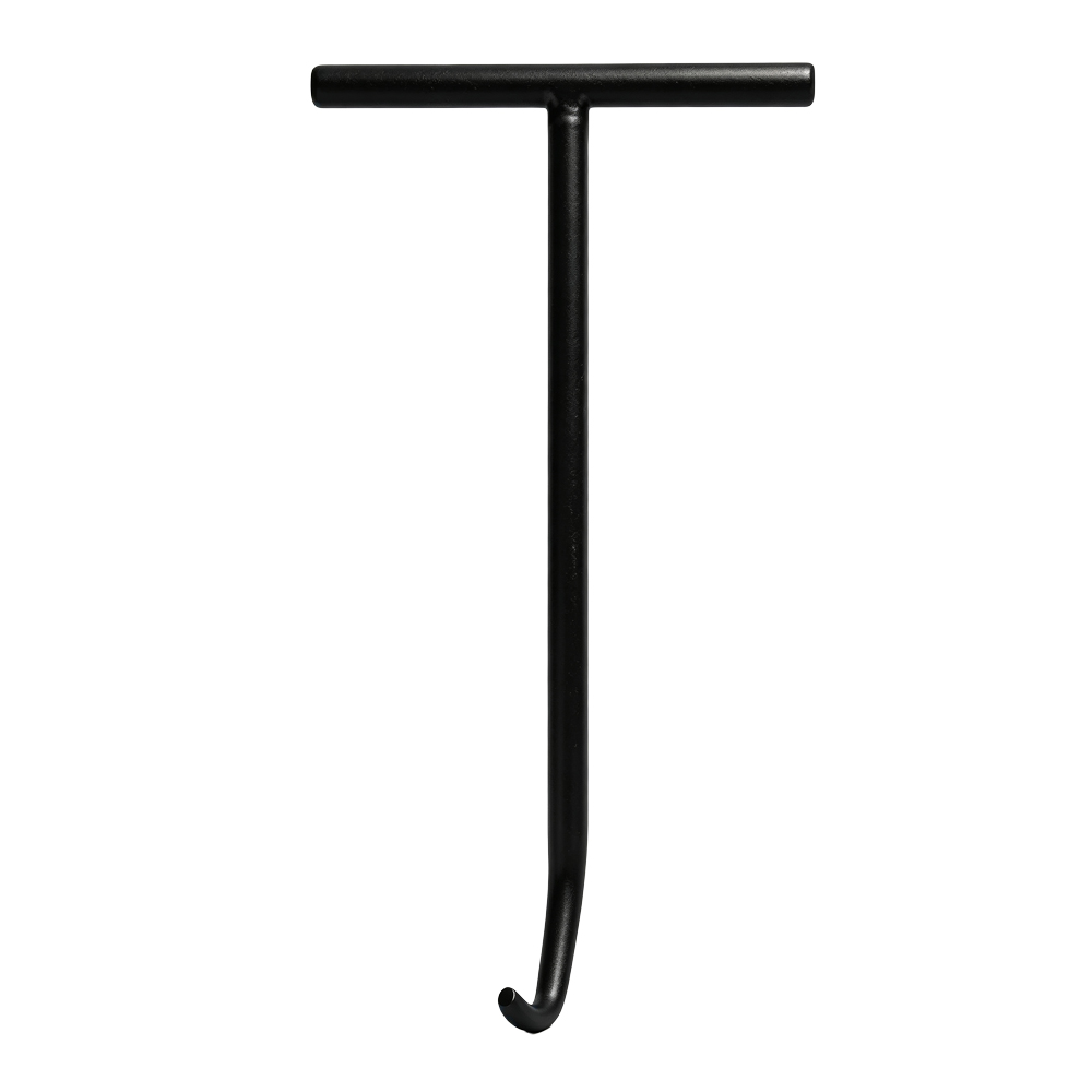 Ferramenta com alça em T para ganchos de mola de travões de tambor 5 VT01569 Ferramenta automotiva com cabo em T e gancho para molas, com ponta curva, destinada a puxar e posicionar molas acessíveis durante a manutenção de veículos.