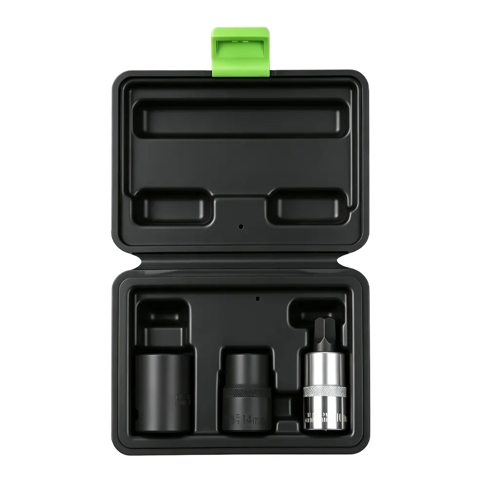 3PC Brake Caliper Pentagon Socket Set 5 VT01621 3PC 1/2 inch square drive brake caliper socket set with 14mm and 19mm service sockets for brake caliper removal and installation.