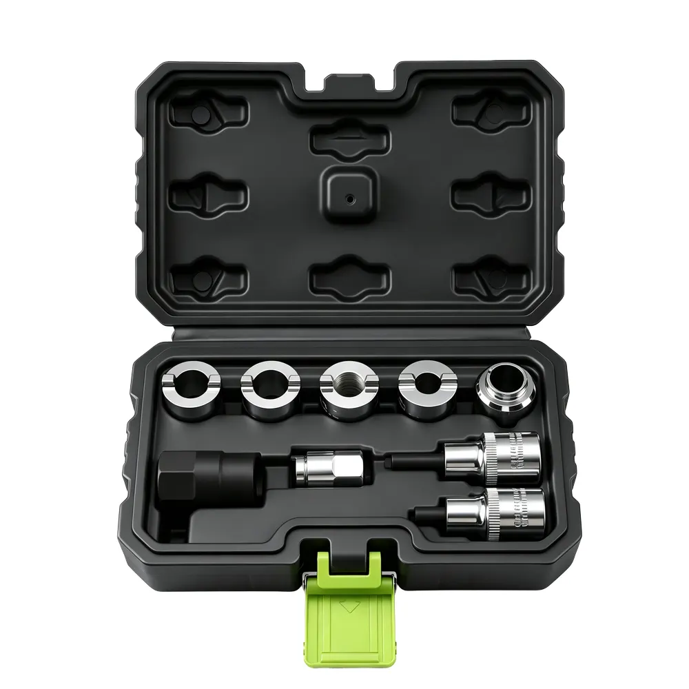 9PC Shock Absorber Seat Sleeve Service Kit 1 VT01621E 8PC brake caliper socket and bit tool set for servicing different brake caliper fasteners on automotive braking systems.