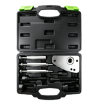 VT01732 Universal puller and removal tool kit with threaded forcing screws, support plate and adapters for automotive component removal.