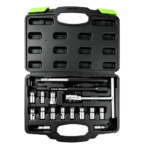 VT01765 Diesel injector seat cleaning and reaming kit with multiple cutter heads, extension tools and accessories for injector seat maintenance.